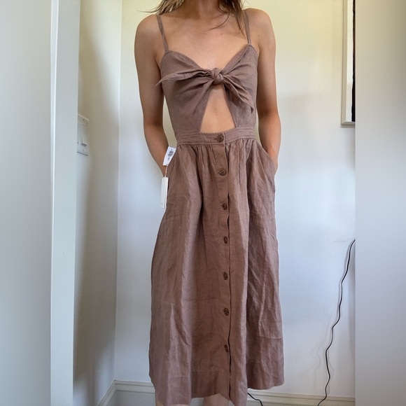 NWT- Aritzia brown Wilfred Adelina Linen Brown Dress- Size 4 - Picture 4 of 4